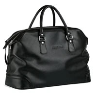 Black leather handbag on a white background