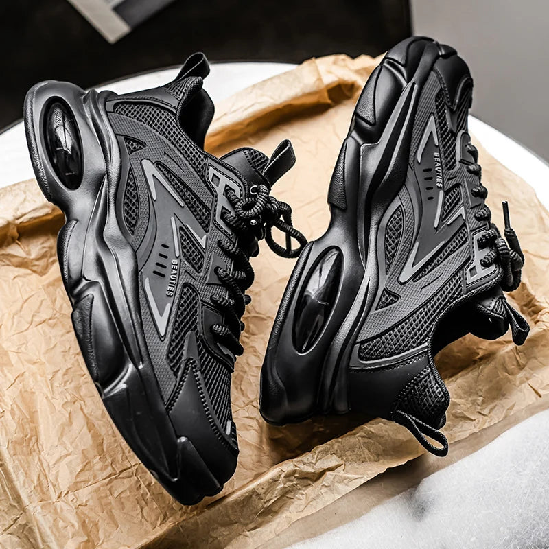 Black sneakers on a textured surface