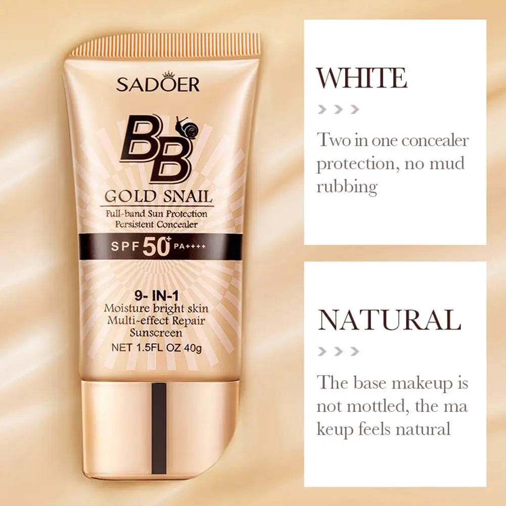 Sadoer BB Cream tube with text on a beige background