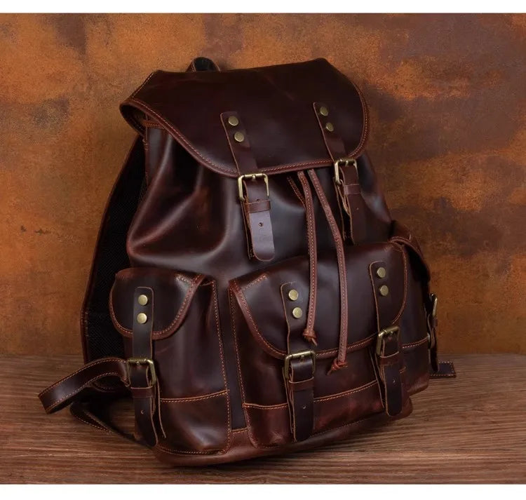 Retro crazy horse leather backpack men's large capacity travel bag fashion trend genuine leather backpack