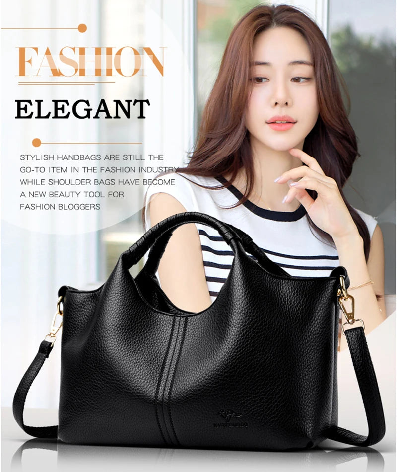 Women's Genuine Leather Bucket Bag with Crossbody Strap