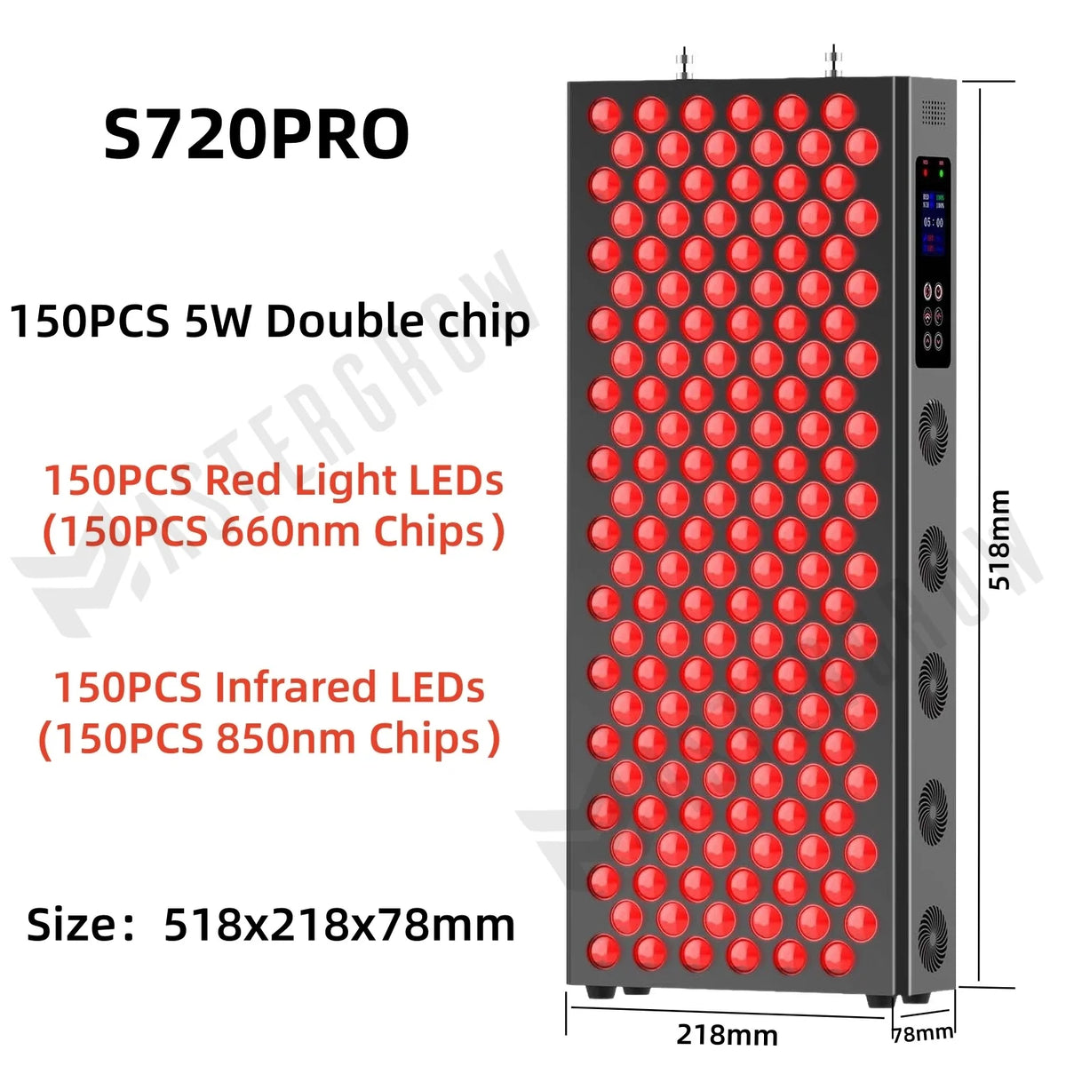 LED light panel with red and infrared LEDs, labeled S720PRO, on a white background.