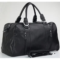 Black duffel bag on a white background