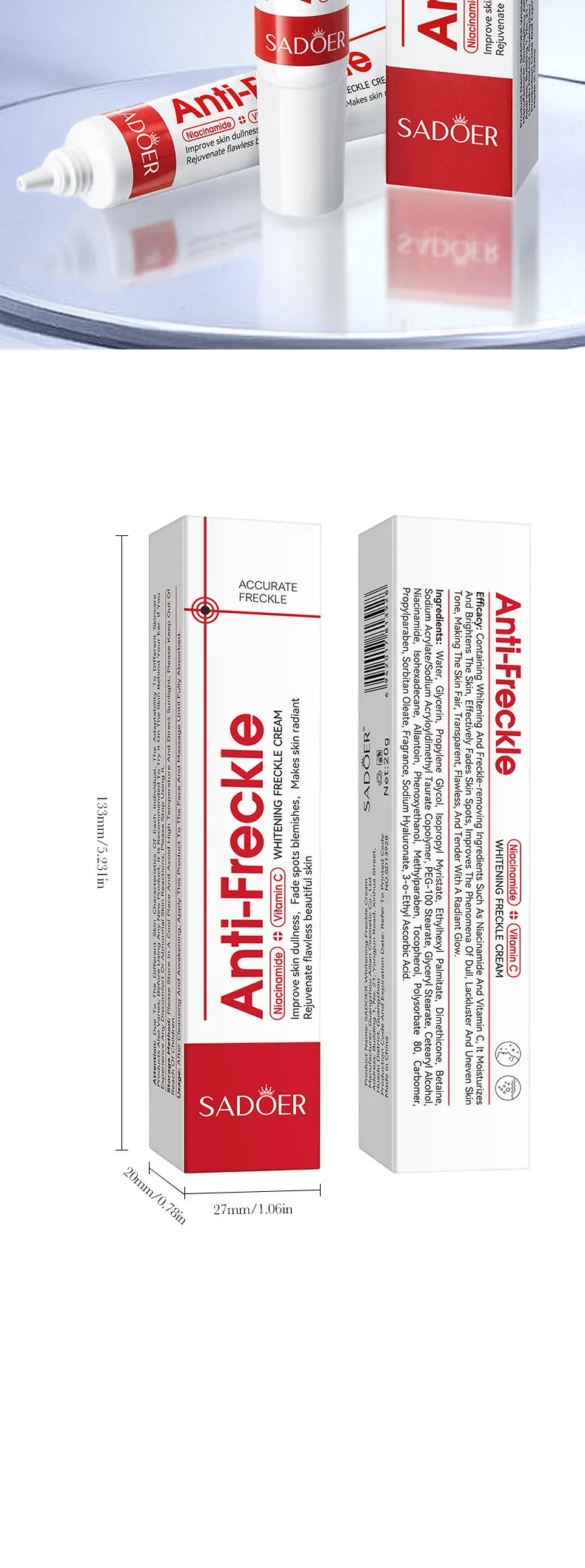 Sador Anti-Freckle cream packaging on a white background