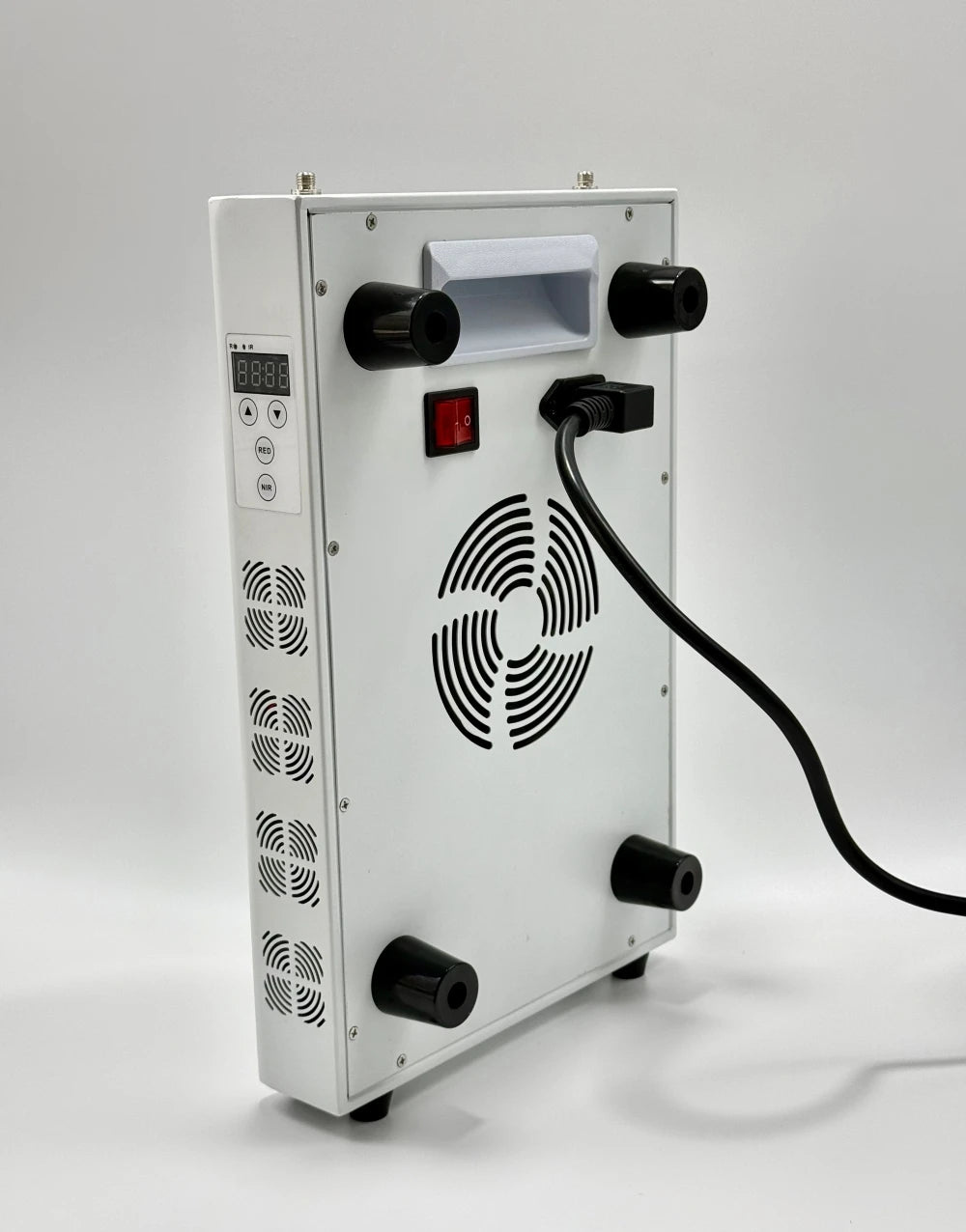 Electrical power supply unit with cooling fan on a white background