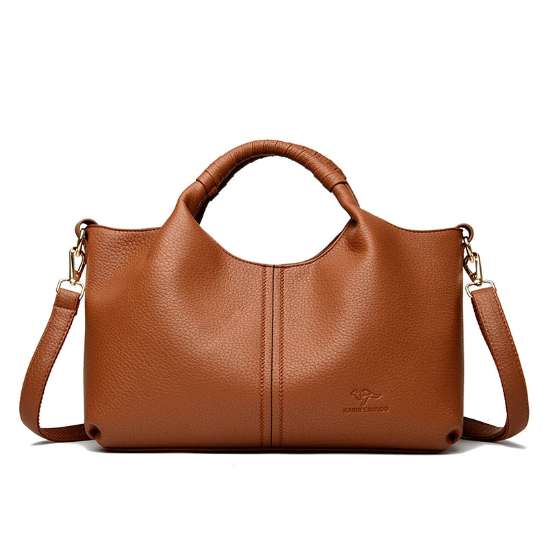 Women's Genuine Leather Bucket Bag with Crossbody Strap