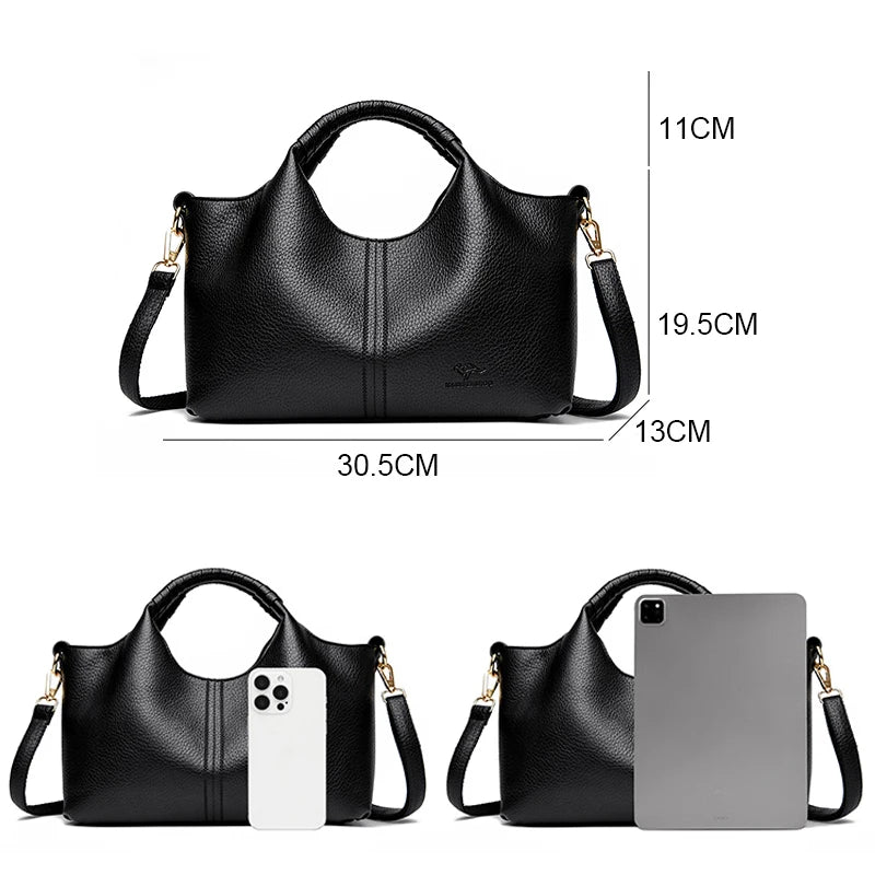 Black handbag with measurements on a white background