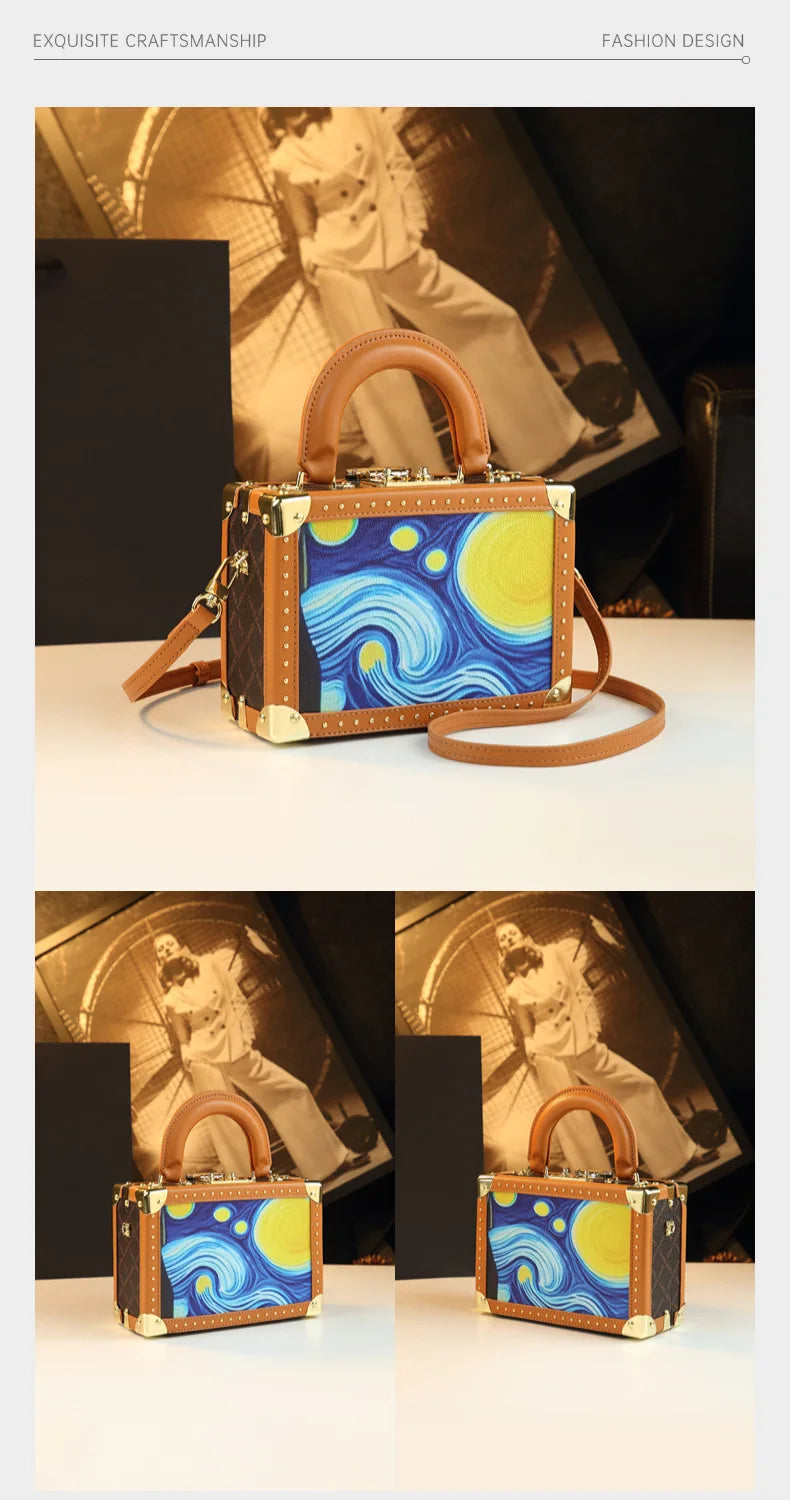 Trendy Women's Bag Personality Genuine Leather Box Bag Elegant Temperament Shoulder Crossbody Bag Designer Luxury Handbags