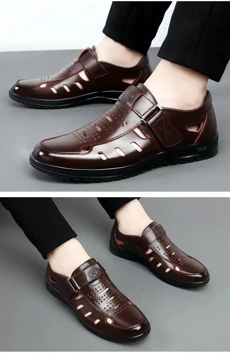 Men's Genuine Leather Sandals | Hollow Non-Slip Gladiator Summer Shoes