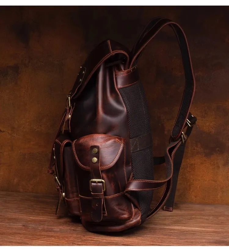 Retro crazy horse leather backpack men's large capacity travel bag fashion trend genuine leather backpack
