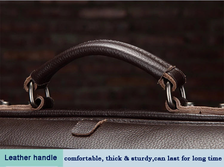 Close-up of a brown leather handle on a bag with a blurred background