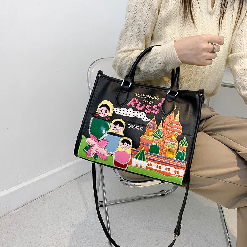Women's Large PU Leather Shoulder Tote Bag