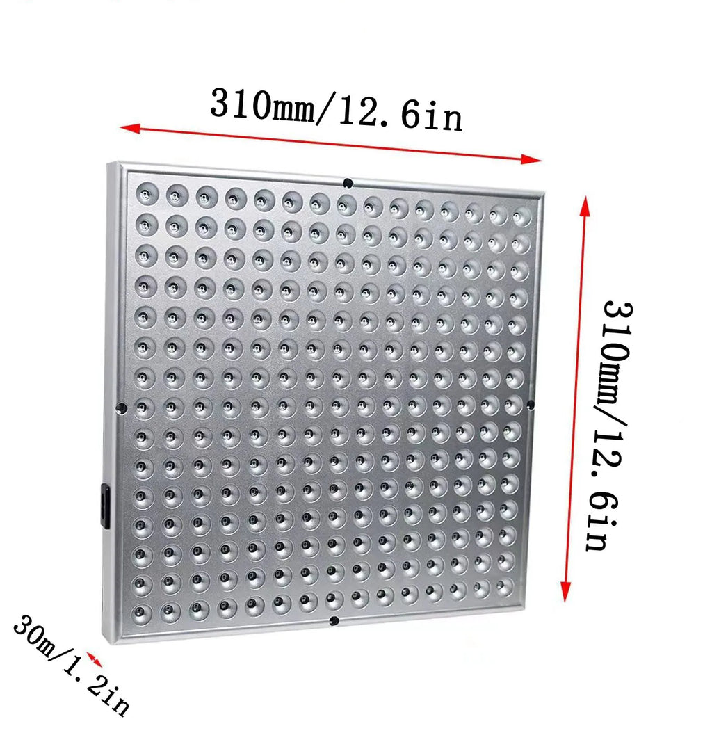 Square LED light panel with dimensions labeled on a white background
