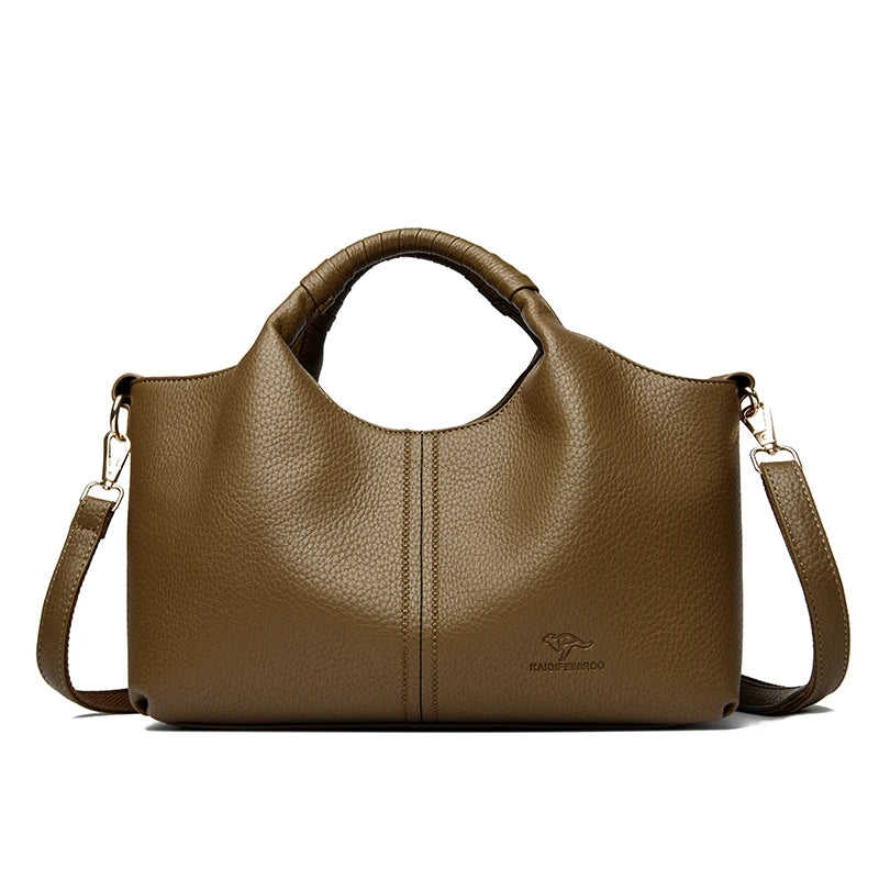 Women's Genuine Leather Bucket Bag with Crossbody Strap