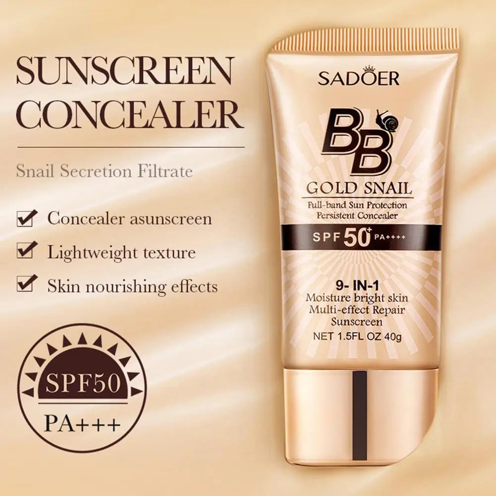 Sadoer BB Gold Snail sunscreen concealer on a beige background