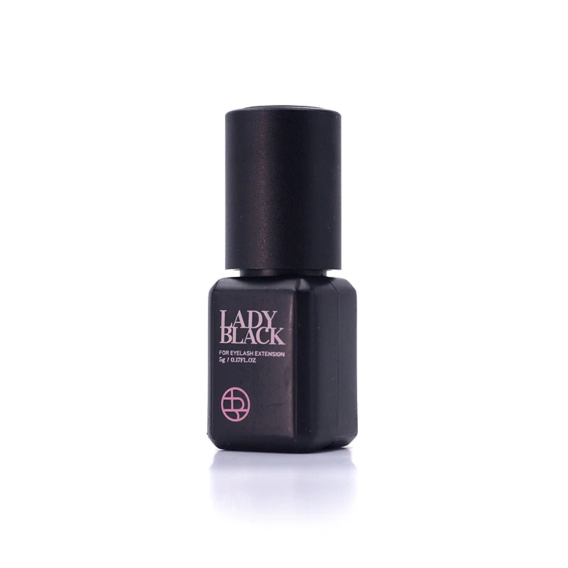 A bottle of Lady Black Soft Gel Nail Extension on a clean white background with a subtle reflection.