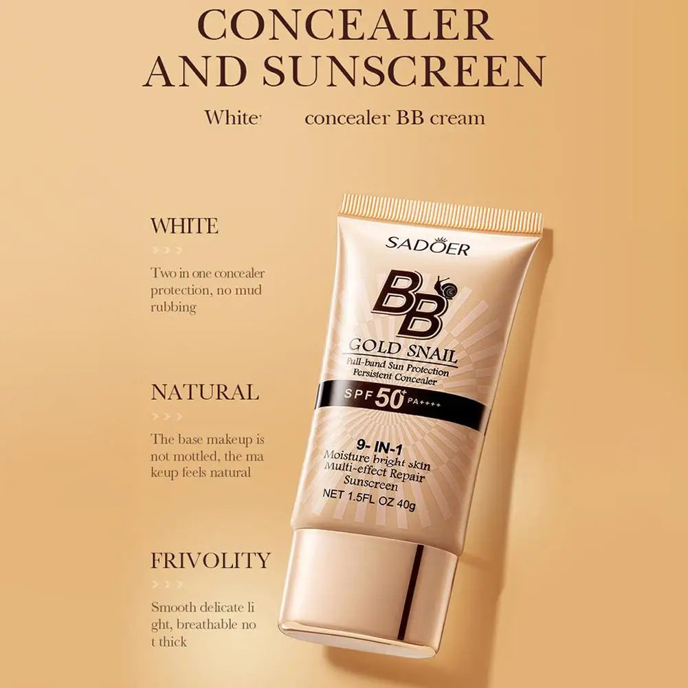 Sadoer BB cream tube with product details on a beige background