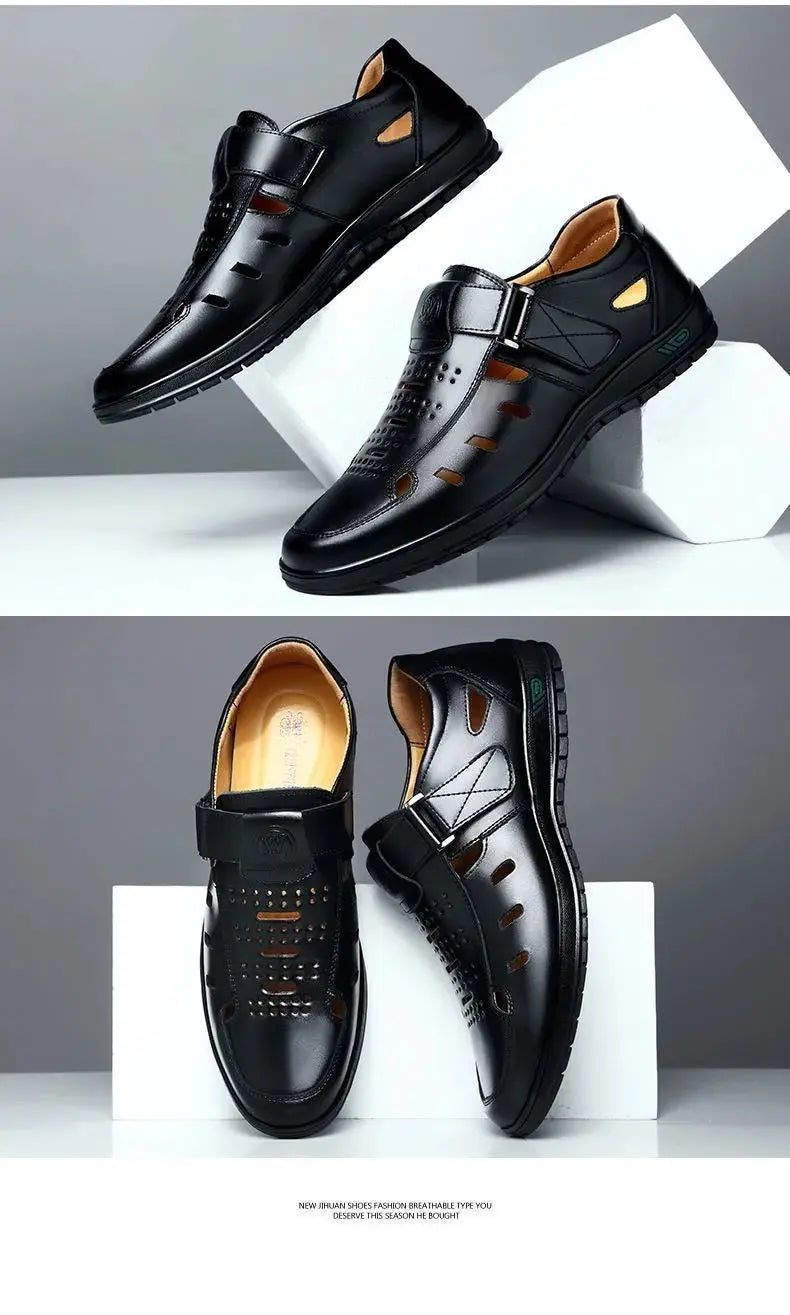 Men's Genuine Leather Sandals | Hollow Non-Slip Gladiator Summer Shoes