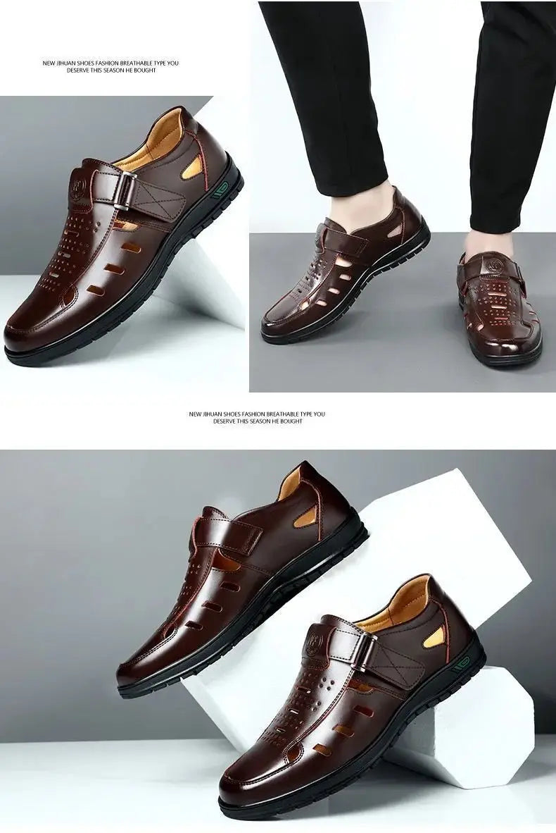 Men's Genuine Leather Sandals | Hollow Non-Slip Gladiator Summer Shoes