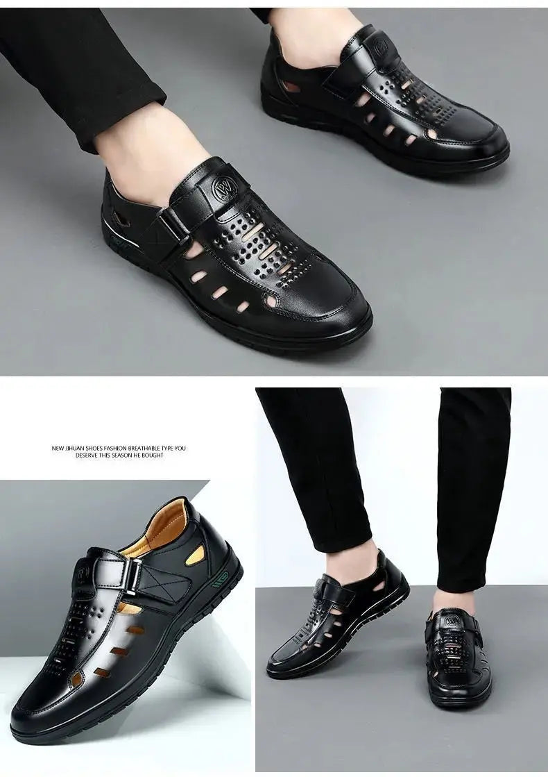 Men's Genuine Leather Sandals | Hollow Non-Slip Gladiator Summer Shoes
