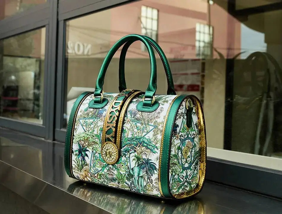 Women's Geometric Synthetic Leather Shoulder & Boston Bag