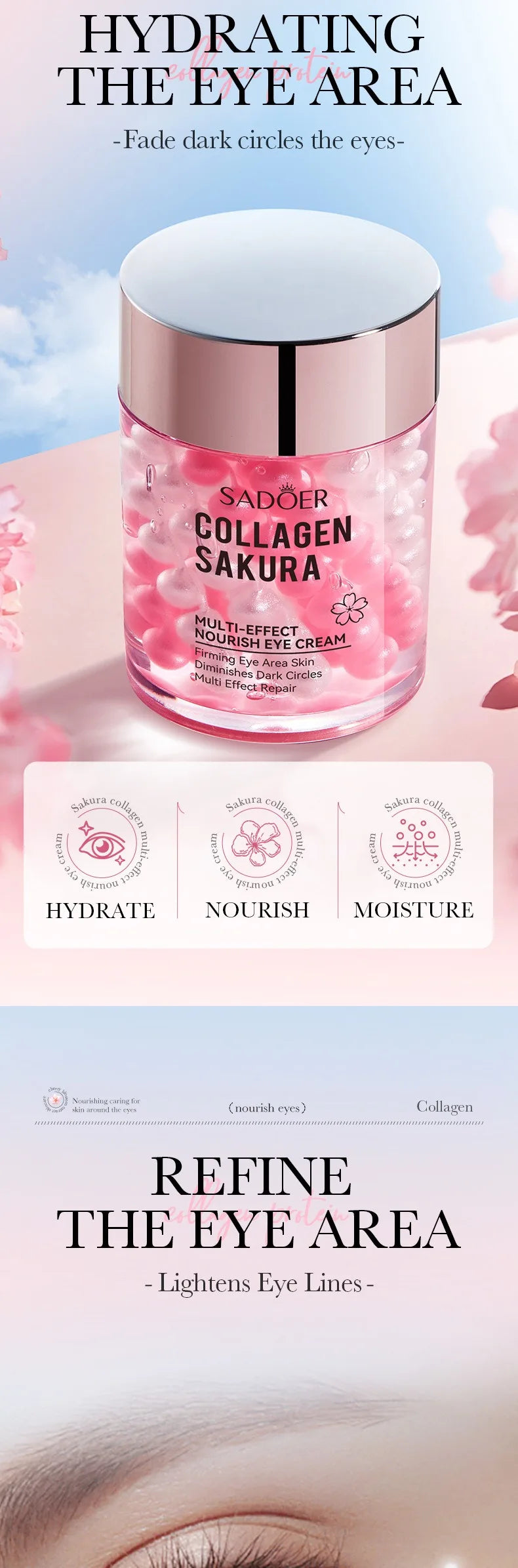SADOER Sakura Collagen Eye Cream – Dark Circles, Anti-Aging & Moisturizing Eye Care 30g