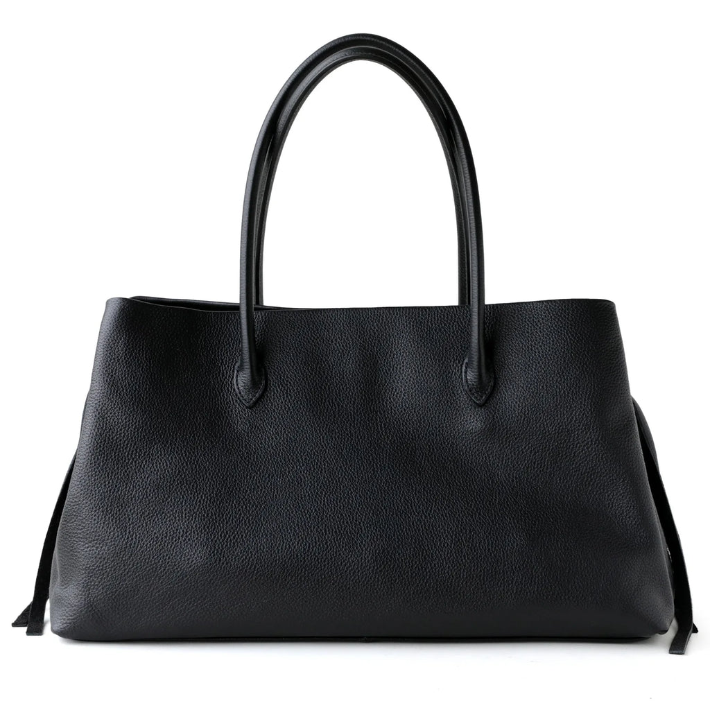 Black leather handbag on a white background