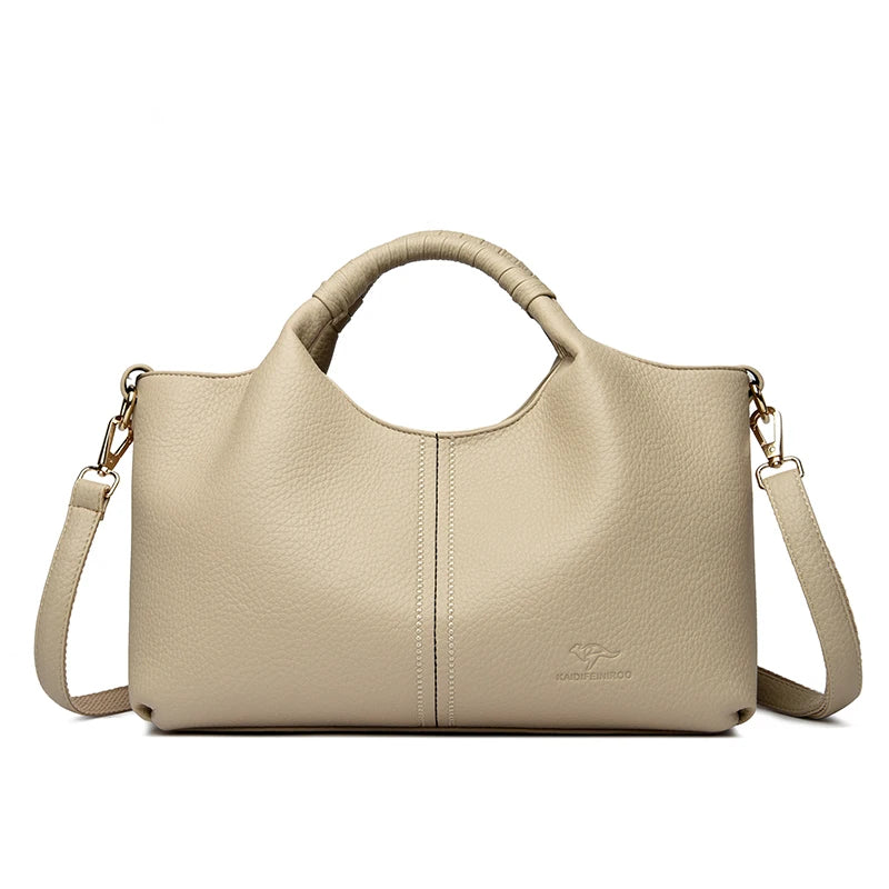 Women's Genuine Leather Bucket Bag with Crossbody Strap