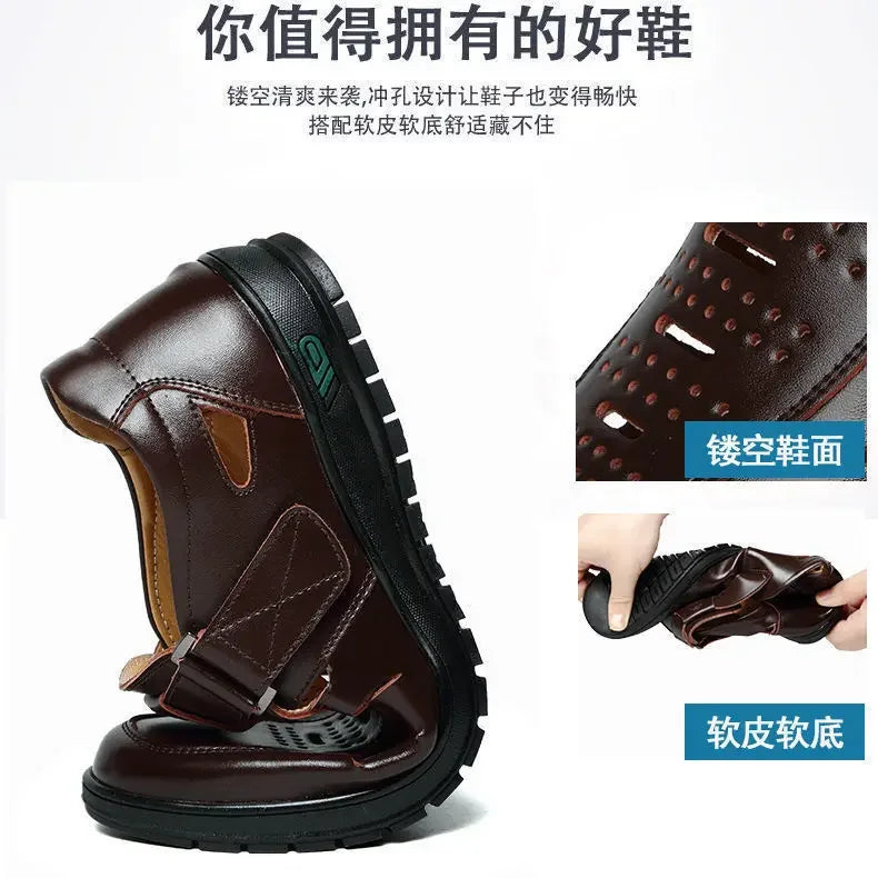 Men's Genuine Leather Sandals | Hollow Non-Slip Gladiator Summer Shoes