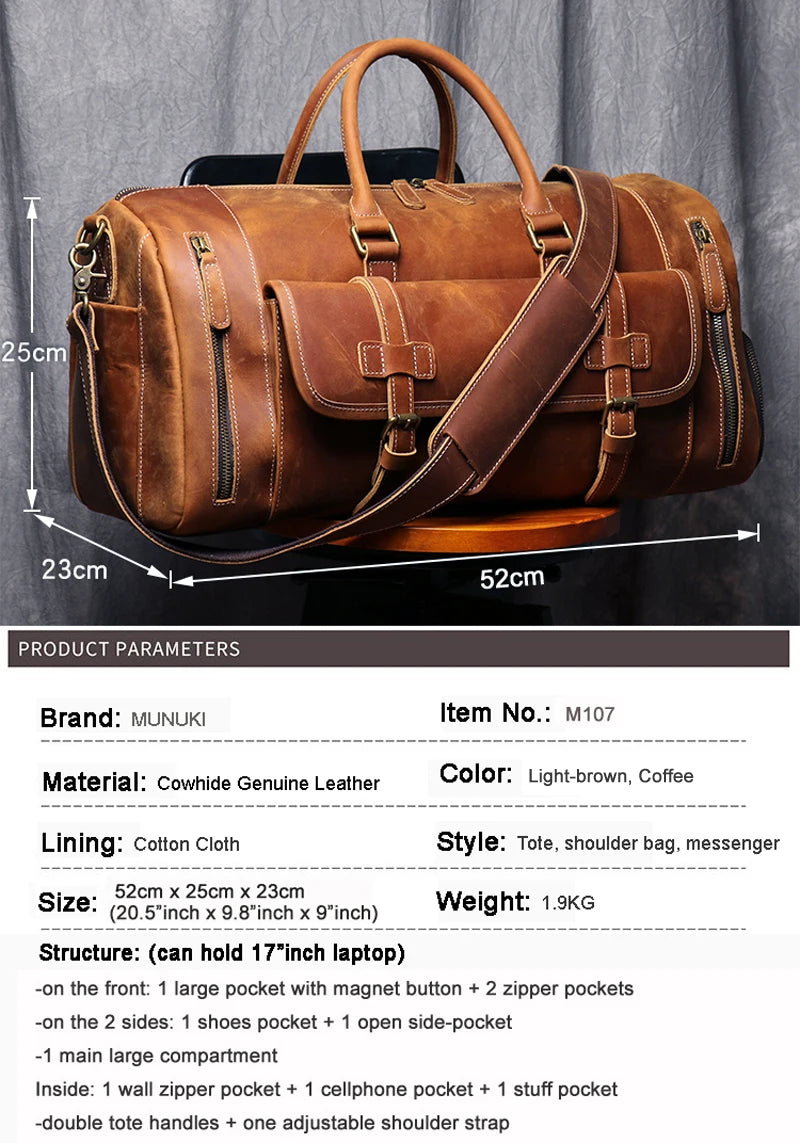 Genuine Leather Travel Duffle Bag