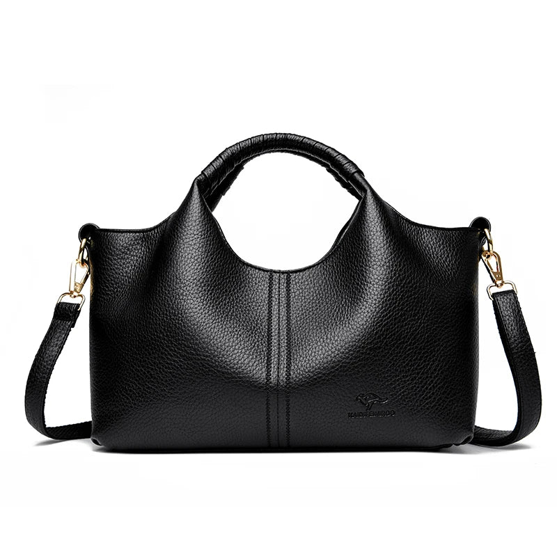 Women's Genuine Leather Bucket Bag with Crossbody Strap