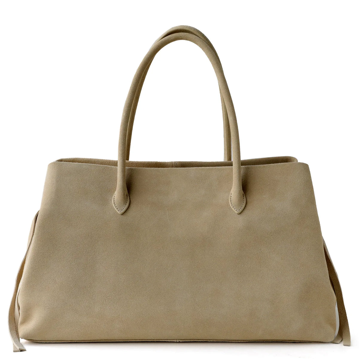 Beige handbag with handles on a white background