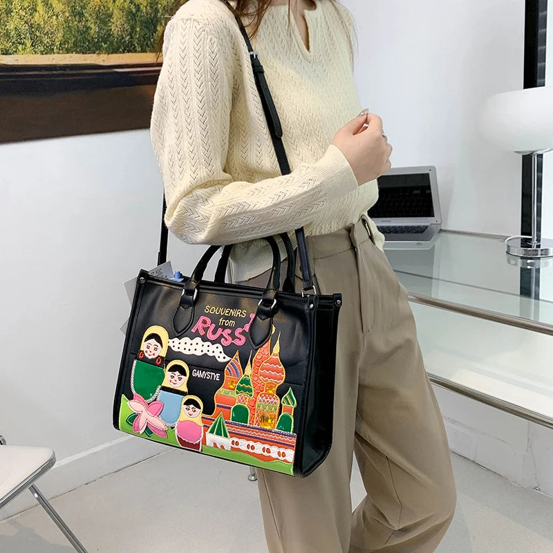 Women's Large PU Leather Shoulder Tote Bag