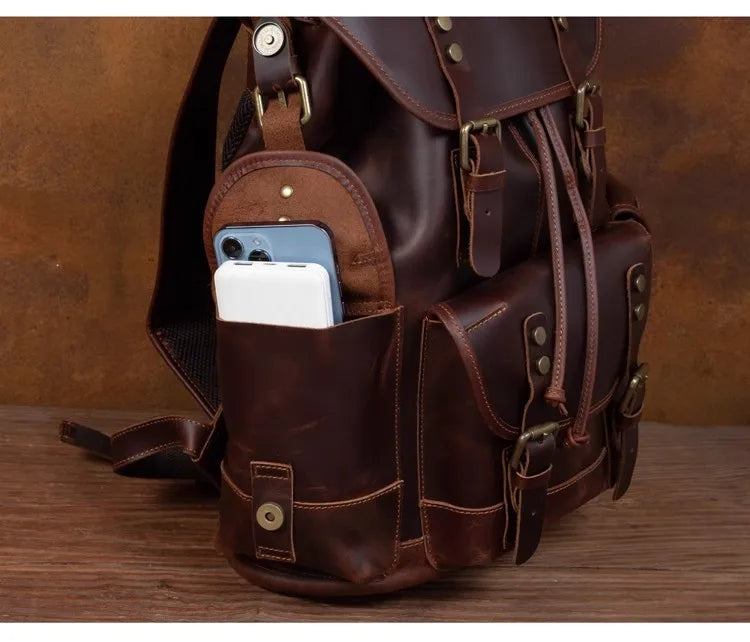 Retro crazy horse leather backpack men's large capacity travel bag fashion trend genuine leather backpack