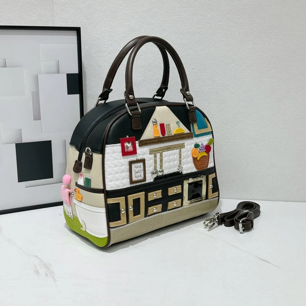 Handbag with artistic design on a white surface