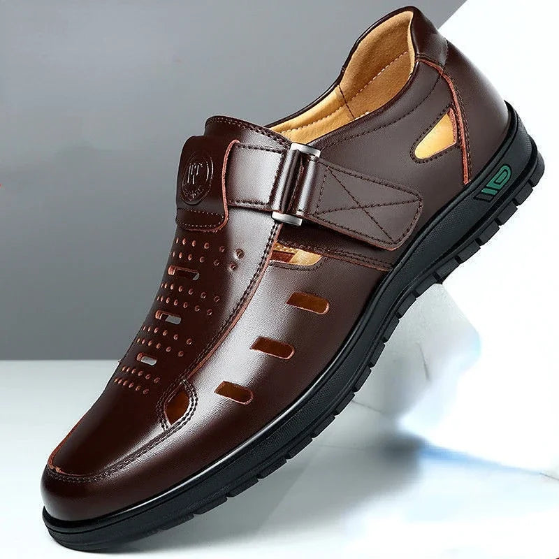 Men's Genuine Leather Sandals | Hollow Non-Slip Gladiator Summer Shoes