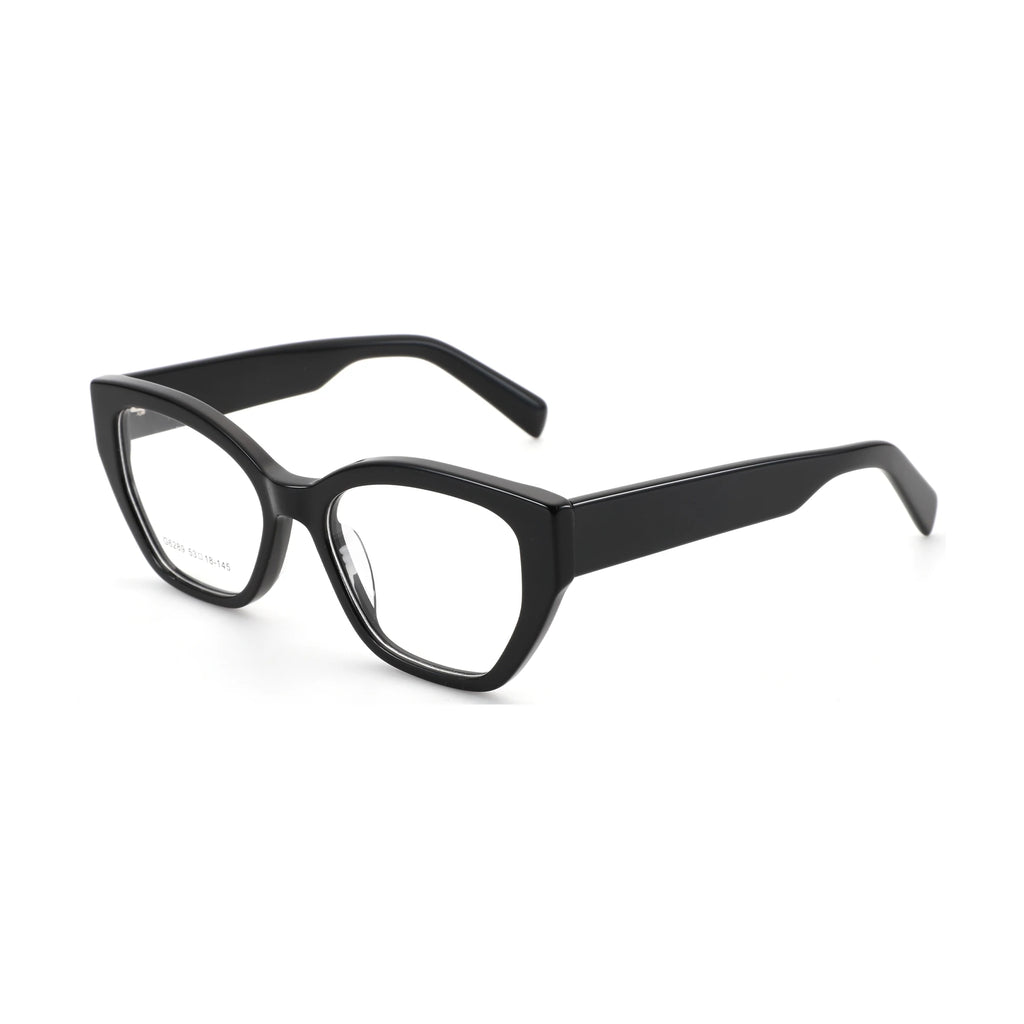 A pair of semi-rimless eyeglasses with a black upper brow bar and black temples, featuring silver metal lower rims and hinges, shown on a clean white background.