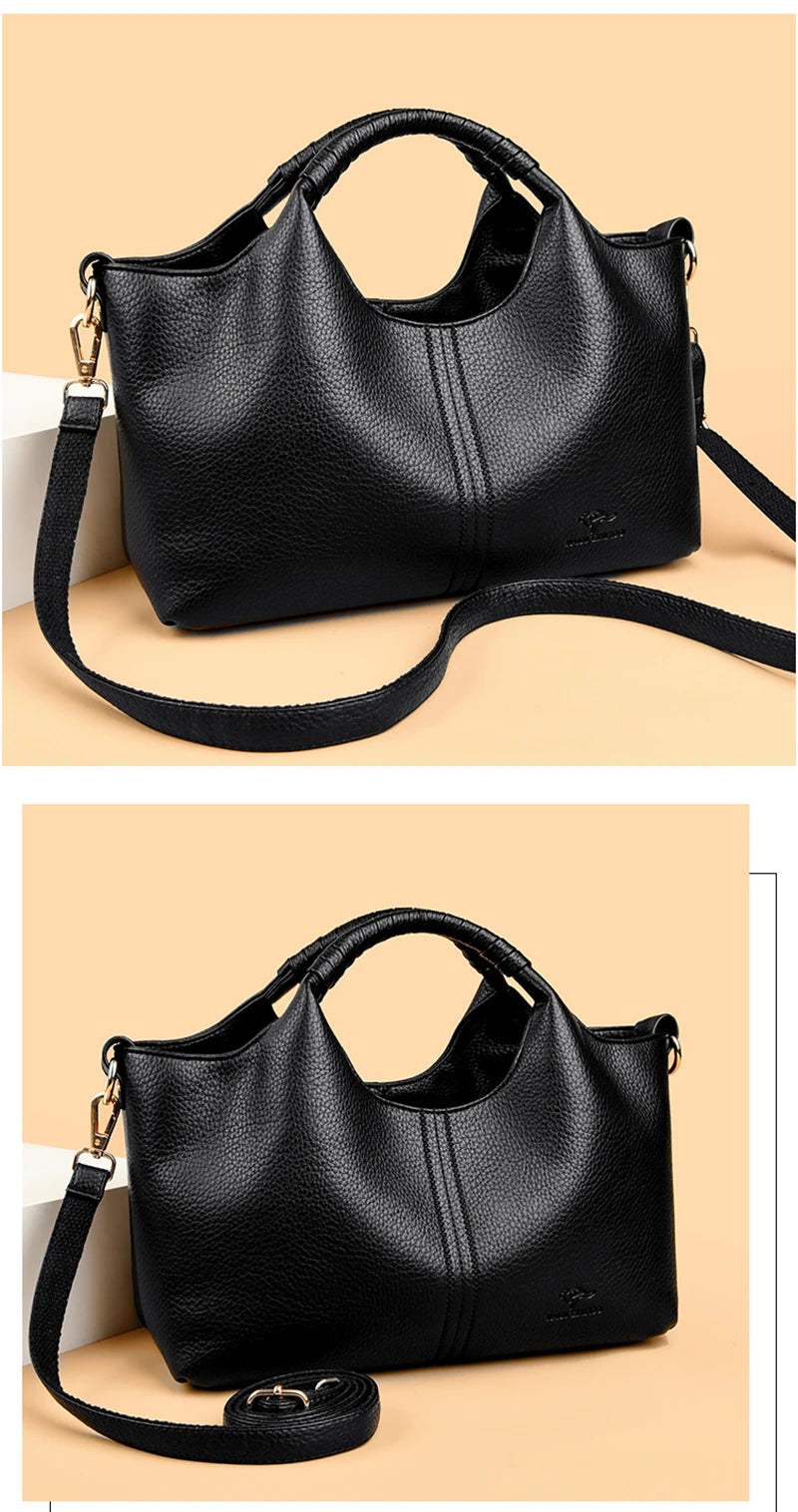 Women's Genuine Leather Bucket Bag with Crossbody Strap