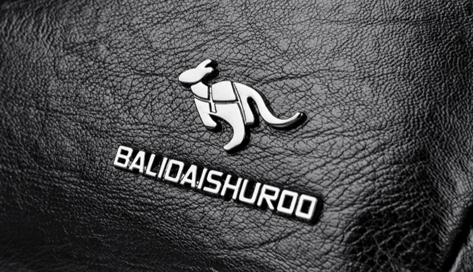 Kangaroo logo with 'BALIDAISHUROO' text on black leather background