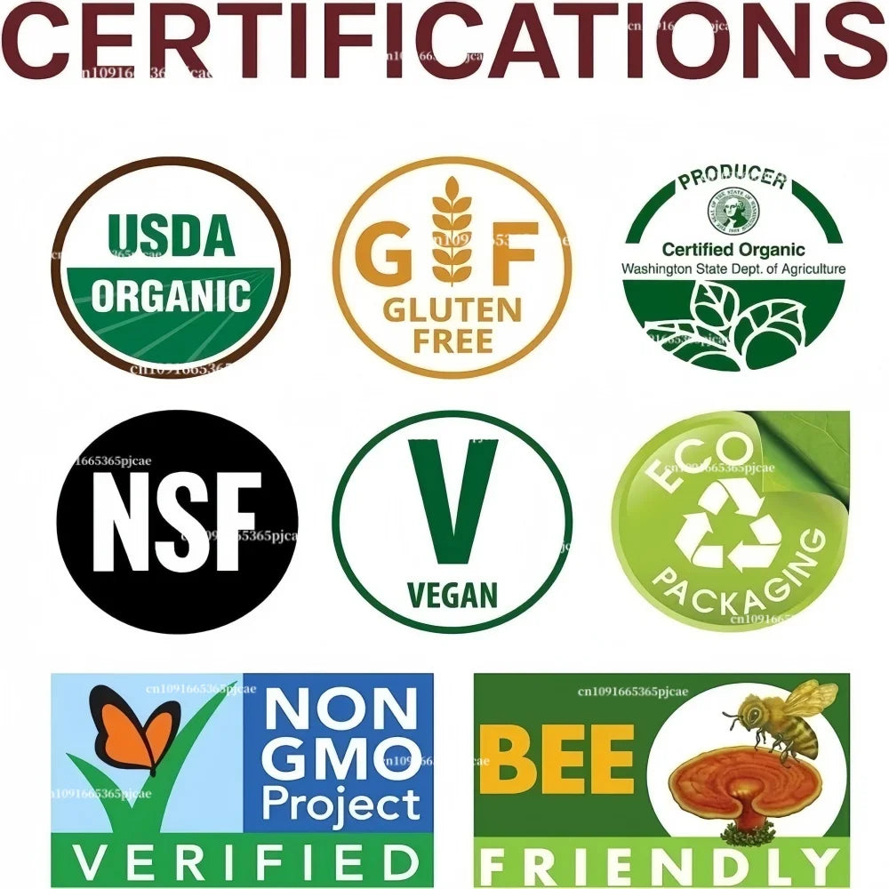 Collection of various certification logos on a white background