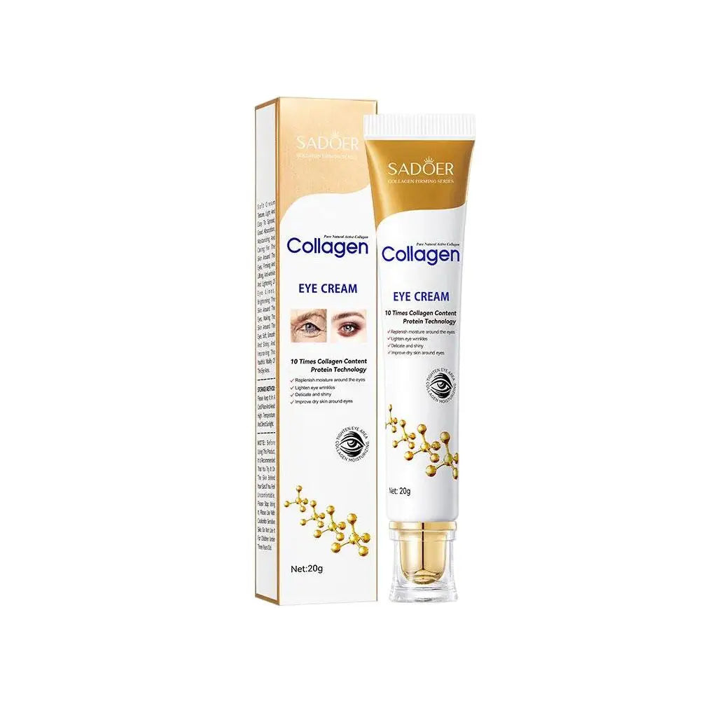 Collagen eye cream packaging with tube and box on a white background