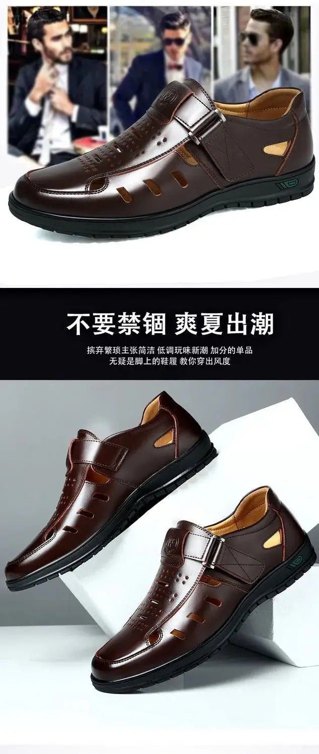 Men's Genuine Leather Sandals | Hollow Non-Slip Gladiator Summer Shoes