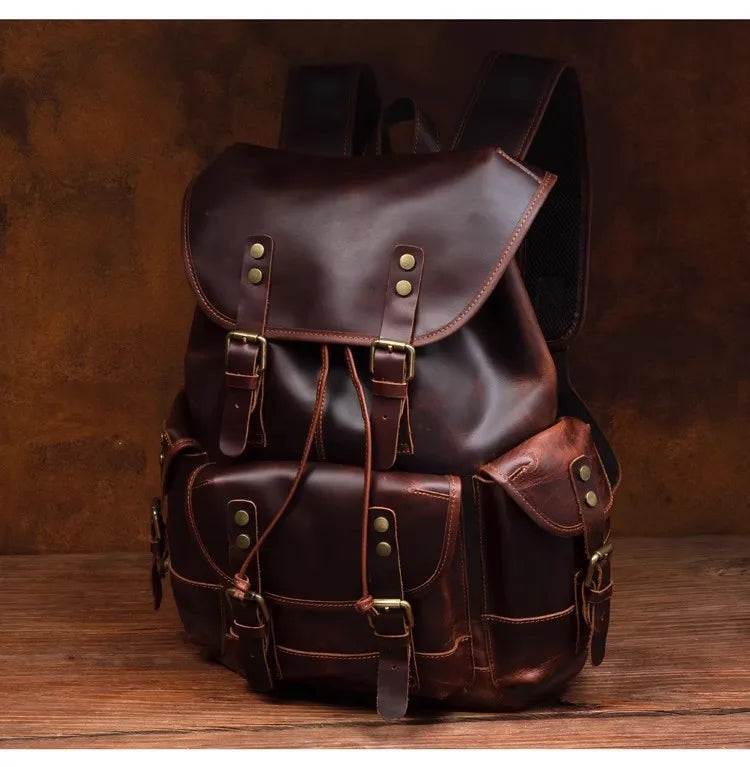 Retro crazy horse leather backpack men's large capacity travel bag fashion trend genuine leather backpack