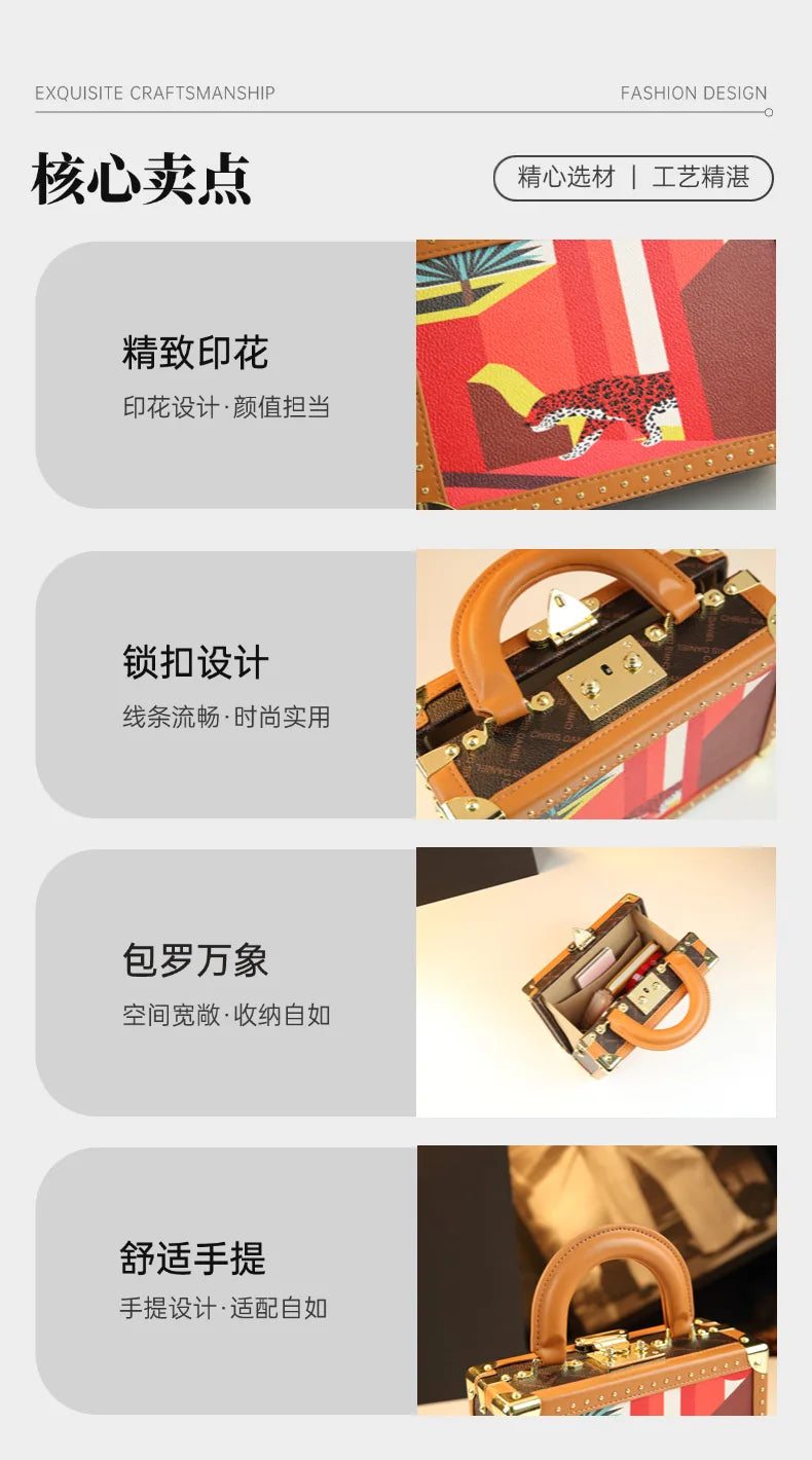 Trendy Women's Bag Personality Genuine Leather Box Bag Elegant Temperament Shoulder Crossbody Bag Designer Luxury Handbags