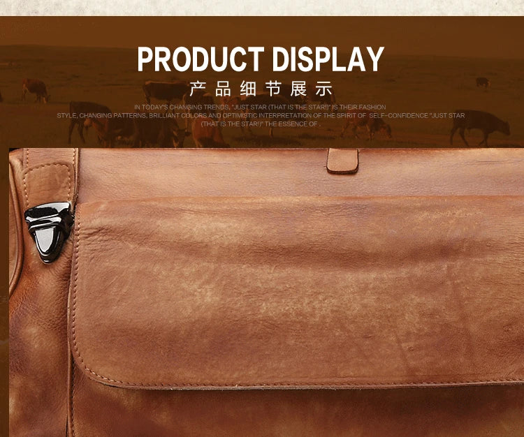 Brown leather bag with metal clasp on a desert landscape background