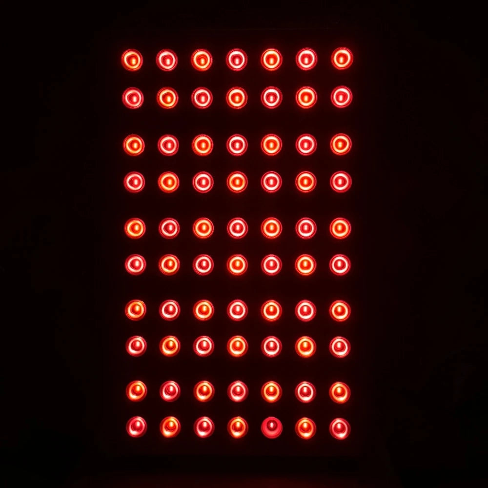 Grid of red LED lights on a black background