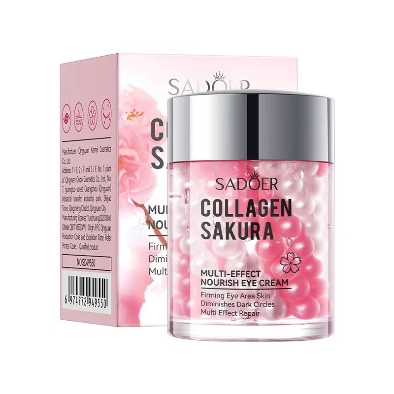 Sadoer Collagen Sakura eye cream jar with packaging on a white background