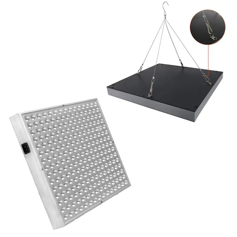 Perforated metal filter and black rectangular platform with hanging chains on a white background