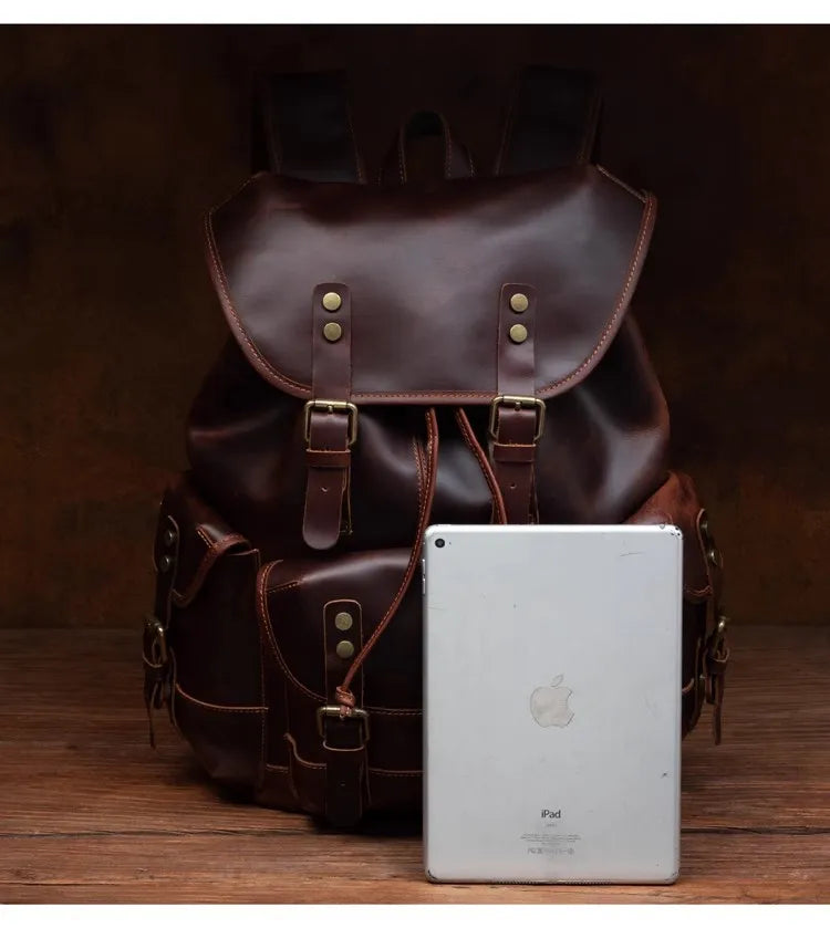 Retro crazy horse leather backpack men's large capacity travel bag fashion trend genuine leather backpack