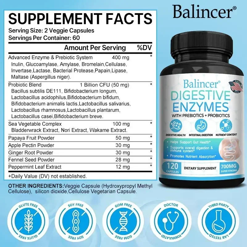 SB9ApexShop 3-in-1 Probiotic Prebiotic & Digestive Enzyme Capsules – Gut Health, Immunity & Digestion Support